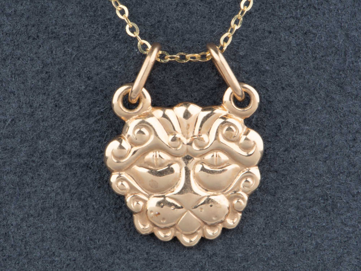 14K Gold Vintage Soviet Russia Lion Head Pendant Heavy 5.7g Unique Animal Jewelry Double Bale V1224 Aurora Designer