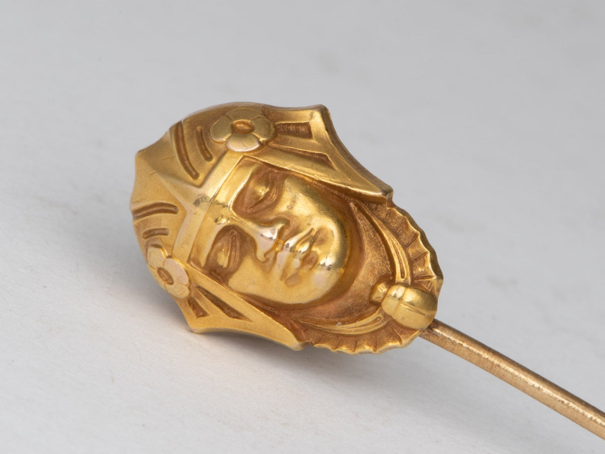 14K Gold Vintage Carter Gough &amp; Co Stick Pin Egyptian Pharaoh Head Soldier African Man V1228 Aurora Designer