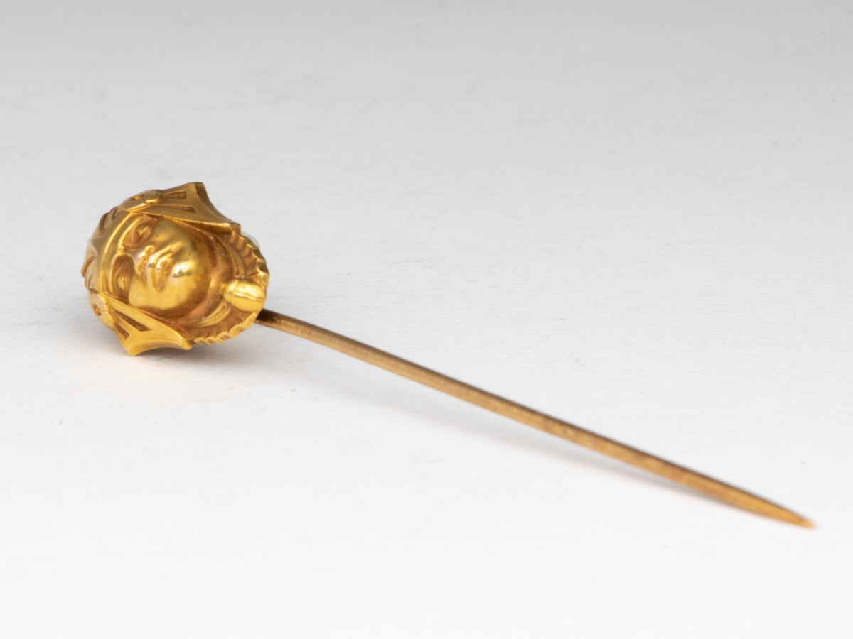14K Gold Vintage Carter Gough &amp; Co Stick Pin Egyptian Pharaoh Head Soldier African Man V1228 Aurora Designer