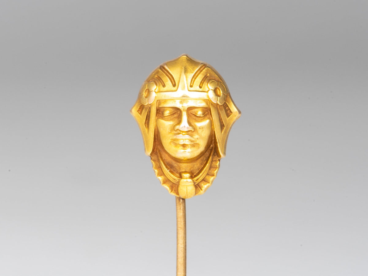 14K Gold Vintage Carter Gough &amp; Co Stick Pin Egyptian Pharaoh Head Soldier African Man V1228 Aurora Designer