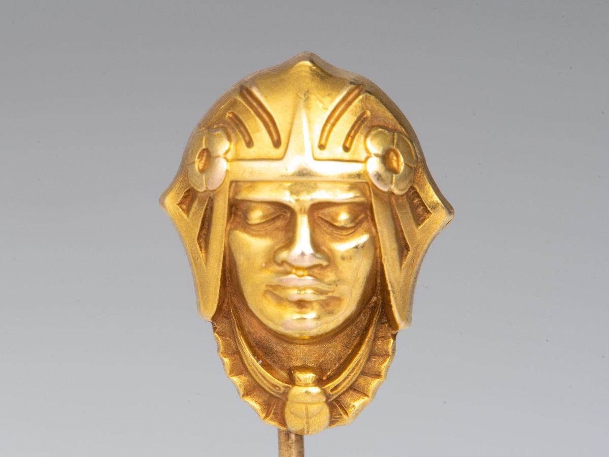 14K Gold Vintage Carter Gough &amp; Co Stick Pin Egyptian Pharaoh Head Soldier African Man V1228 Aurora Designer