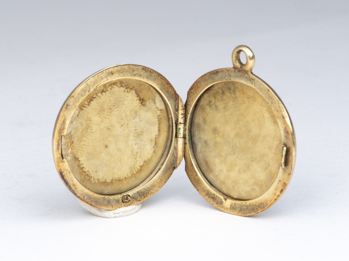 14K Gold Vintage Blue Enamel Locket Pendant Guiloche Guilloché Technique V1229 Aurora Designer