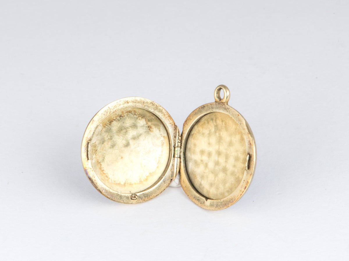 14K Gold Vintage Blue Enamel Locket Pendant Guiloche Guilloché Technique V1229 Aurora Designer