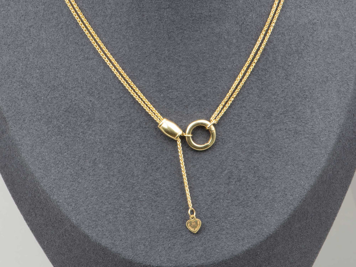 14K Gold Double Strand Slider Necklace Chain 15" Adjustable Italy with Push Gate Clasp Choker V1231 Aurora Designer