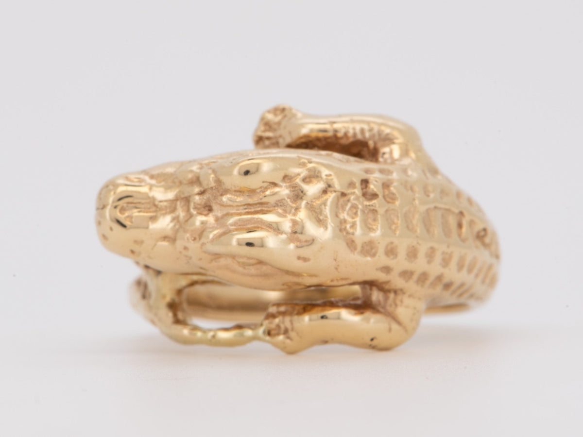 14K Gold Alligator Ring Heavy 10g Open Mouth Realistic Life Like Animal Jewelry V1238 Aurora Designer