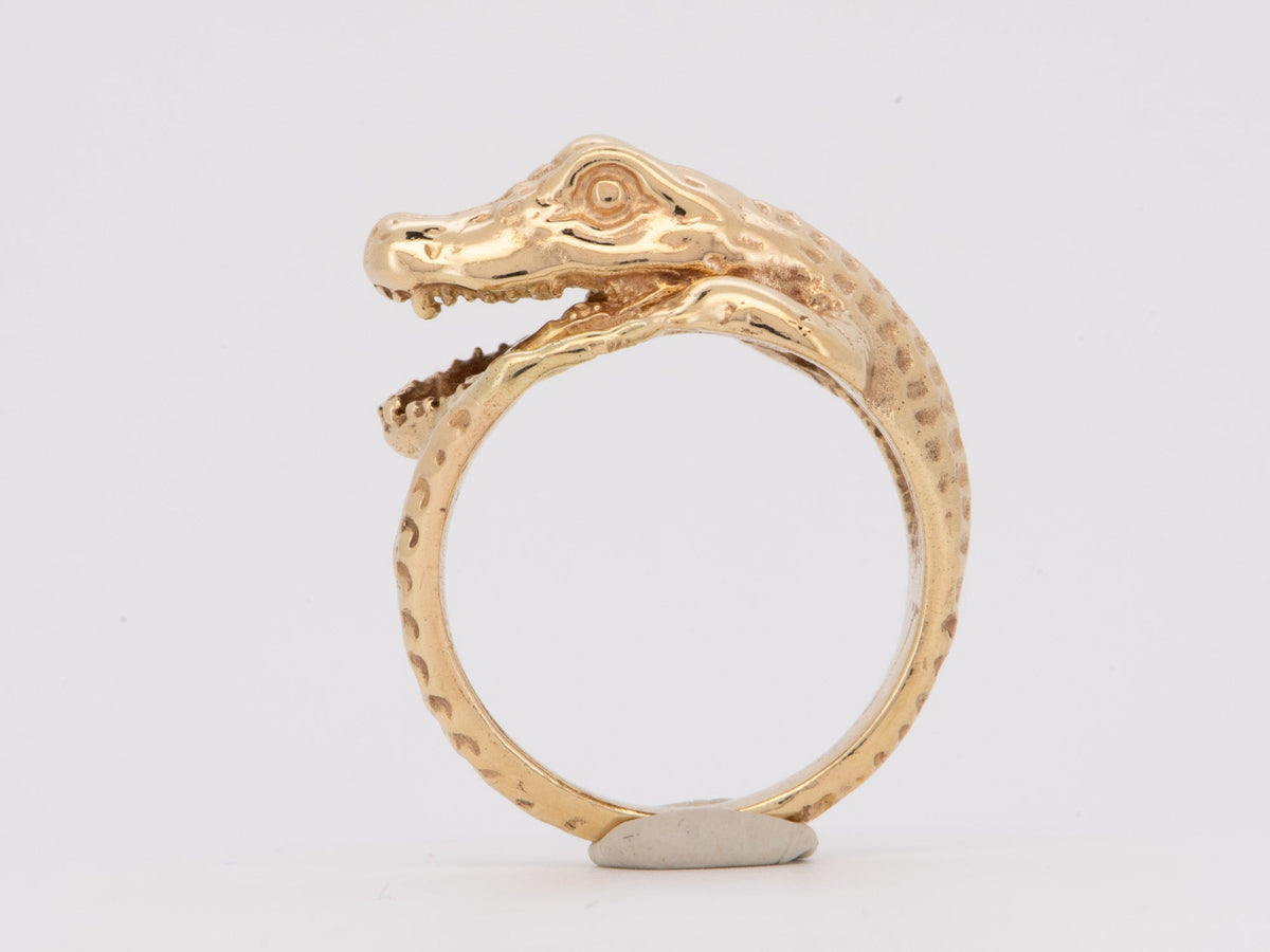 14K Gold Alligator Ring Heavy 10g Open Mouth Realistic Life Like Animal Jewelry V1238 Aurora Designer