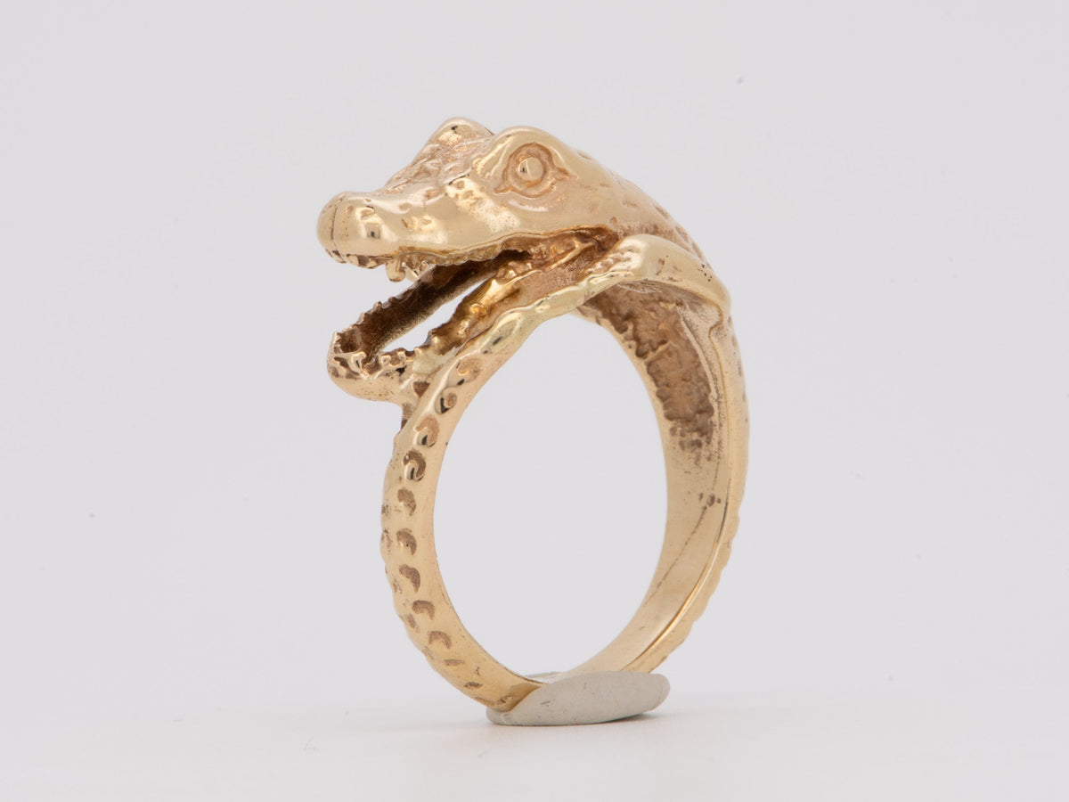 14K Gold Alligator Ring Heavy 10g Open Mouth Realistic Life Like Animal Jewelry V1238 Aurora Designer