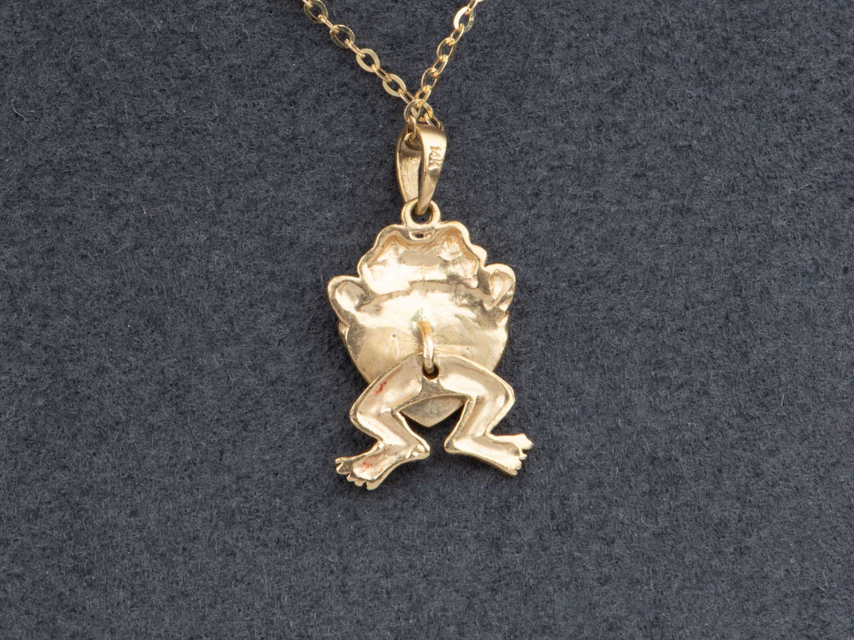 14K Gold Vintage Frog Charm with Dangle Movable Legs Enamel Initial M? Cute Dangling Articulated Jewelry V1241