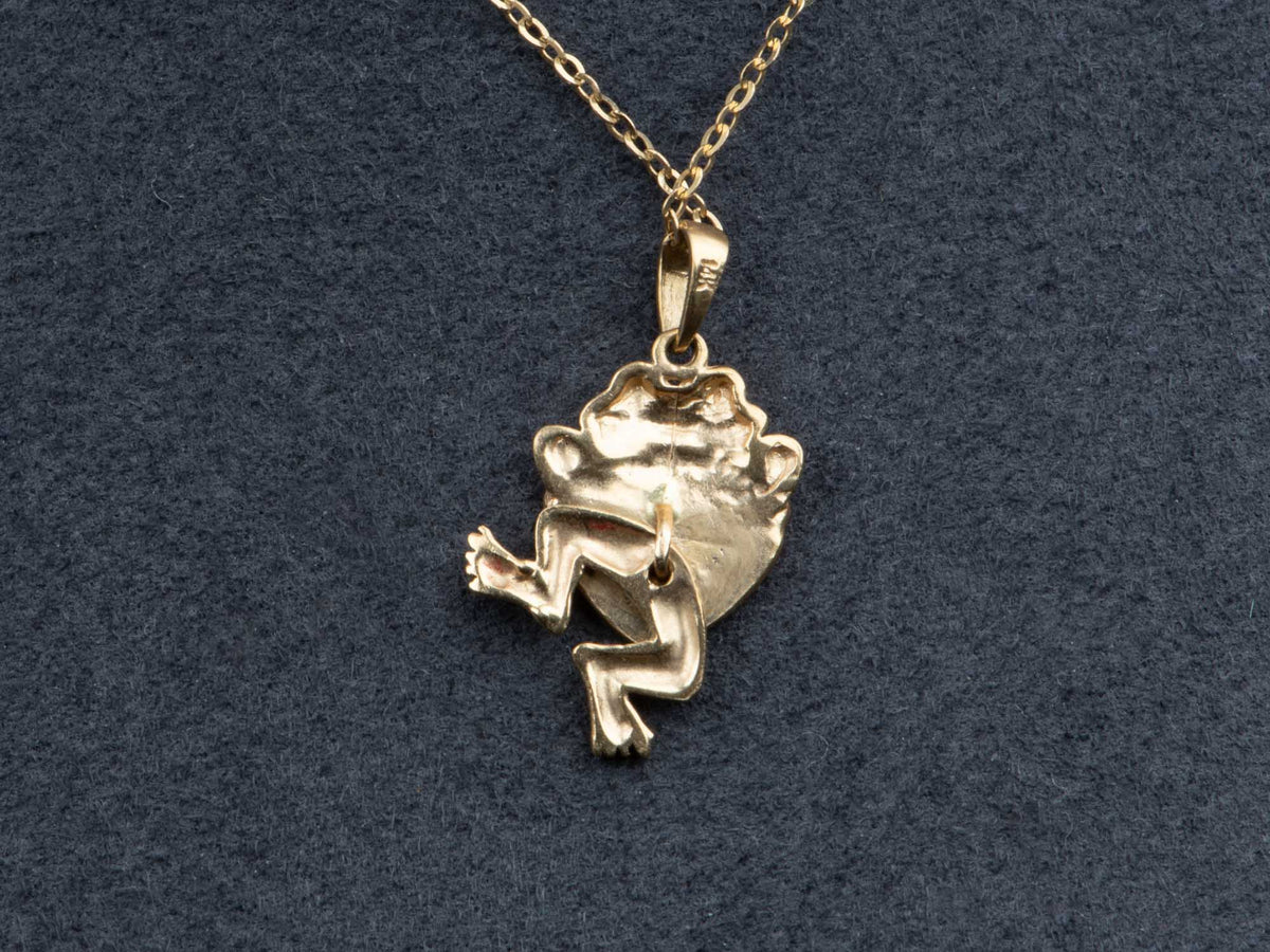 14K Gold Vintage Frog Charm with Dangle Movable Legs Enamel Initial M? Cute Dangling Articulated Jewelry V1241