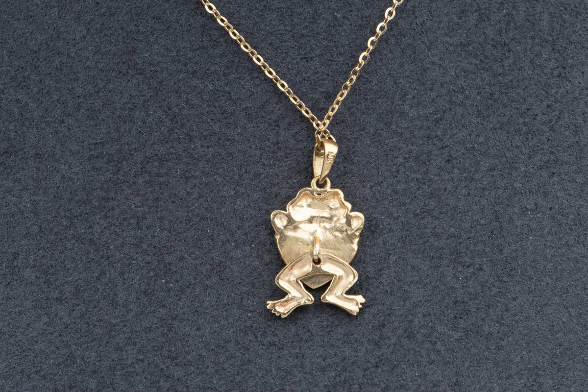 14K Gold Vintage Frog Charm with Dangle Movable Legs Enamel Initial M? Cute Dangling Articulated Jewelry V1241