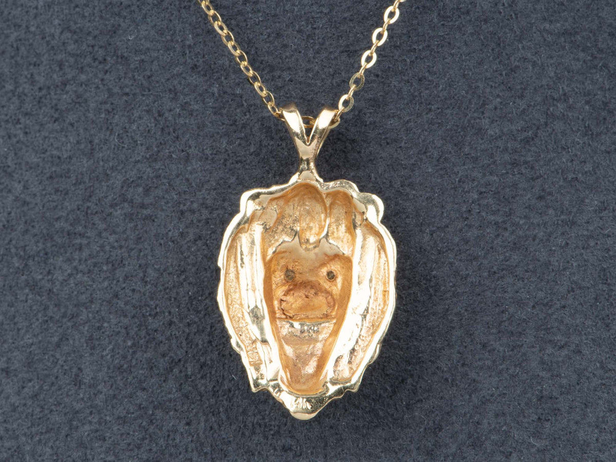 14K Gold Vintage Lion Head Pendant with Ruby in Mouth Diamond Eyes Animal Jewelry V1242