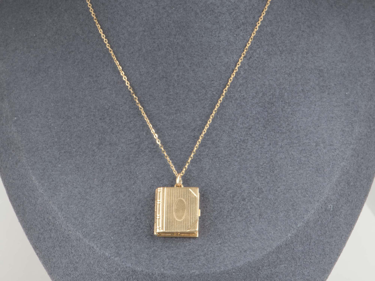 14K Gold Vintage Book Locket Charm Pendant Opens for Two Picture Compartment V1247 Aurora Designer