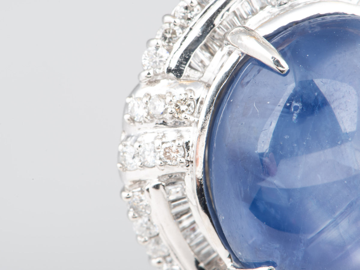 Platinum 39.22ct Myanmar Star Sapphire with 2ct+ Diamond Halo Pendant Burma Mogok Certified Untreated Natural V1250