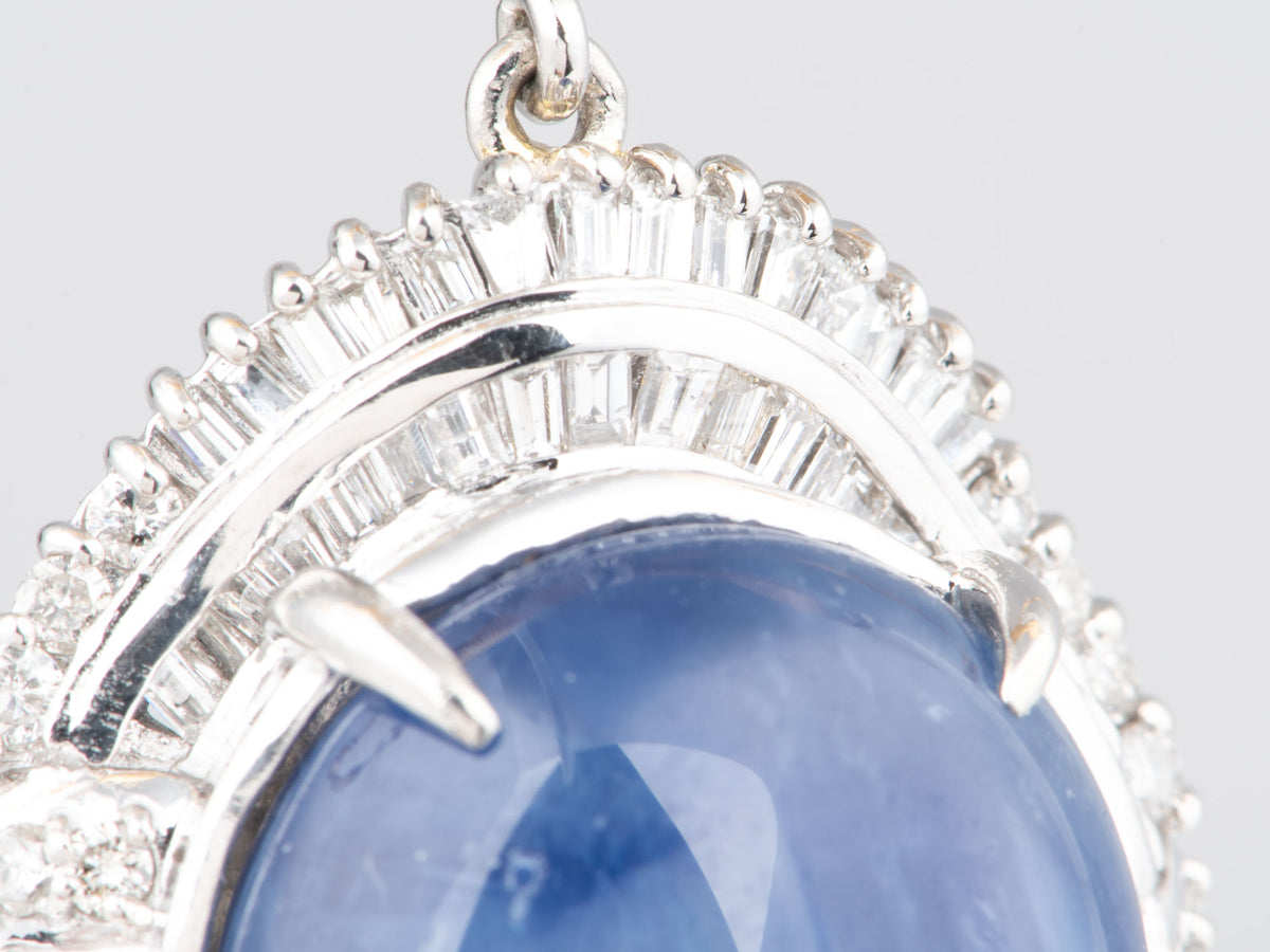 Platinum 39.22ct Myanmar Star Sapphire with 2ct+ Diamond Halo Pendant Burma Mogok Certified Untreated Natural V1250