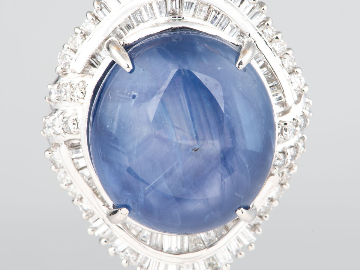 Platinum 39.22ct Myanmar Star Sapphire with 2ct+ Diamond Halo Pendant Burma Mogok Certified Untreated Natural V1250