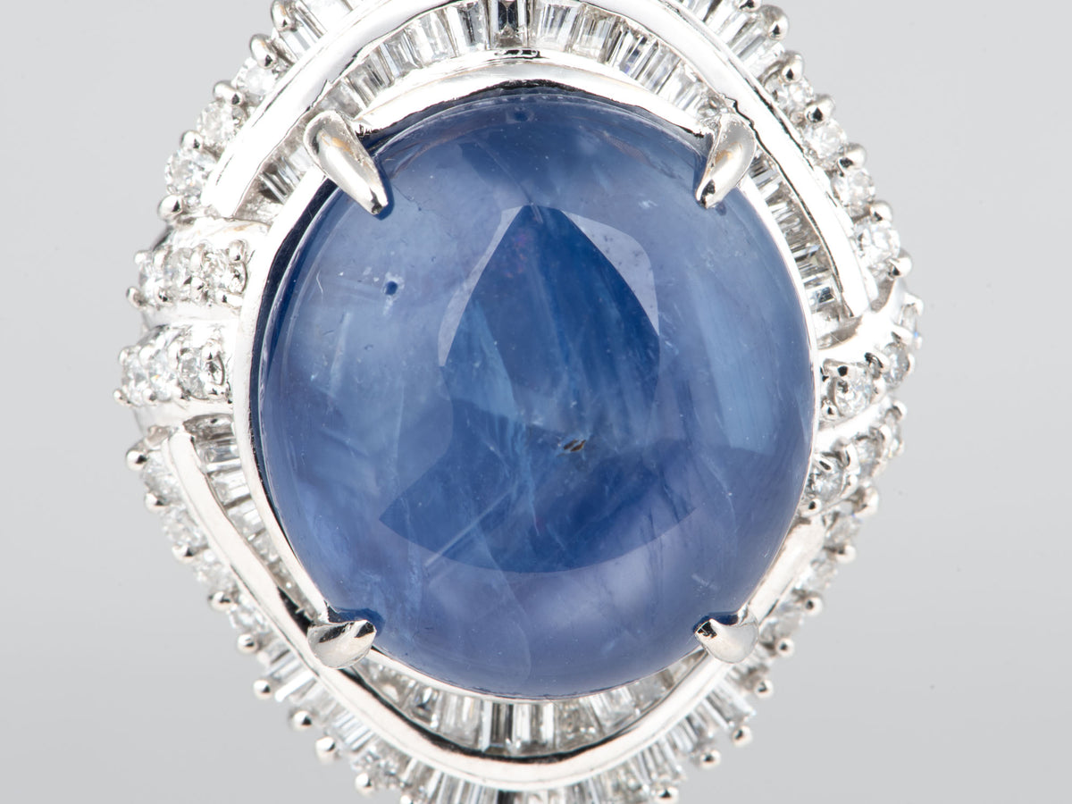 Platinum 39.22ct Myanmar Star Sapphire with 2ct+ Diamond Halo Pendant Burma Mogok Certified Untreated Natural V1250