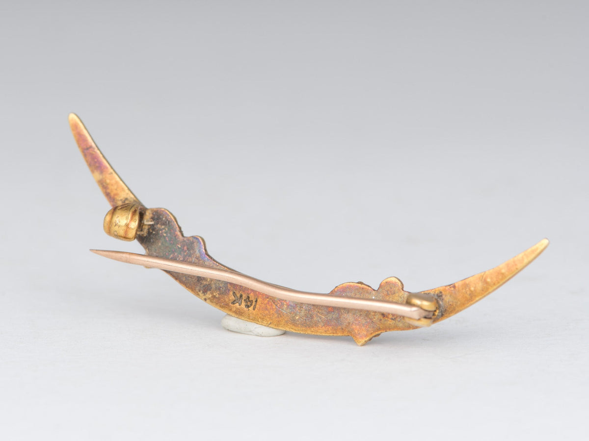 14K Gold Vintage Victorian Seed Pearl Crescent Moon Pin Brooch V1257 Aurora Designer