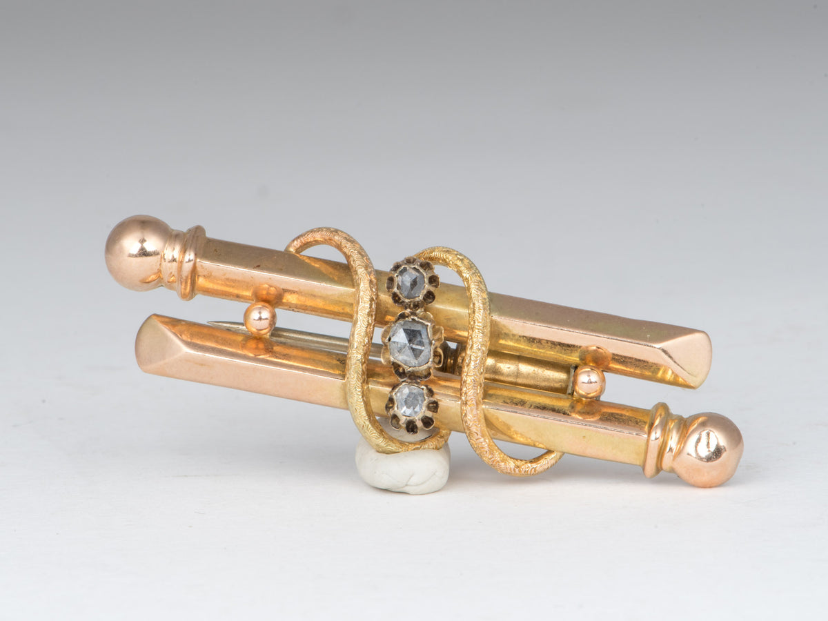 14K Gold Antique Georgian Victorian Pin Brooch with Old Cut Diamond V1261