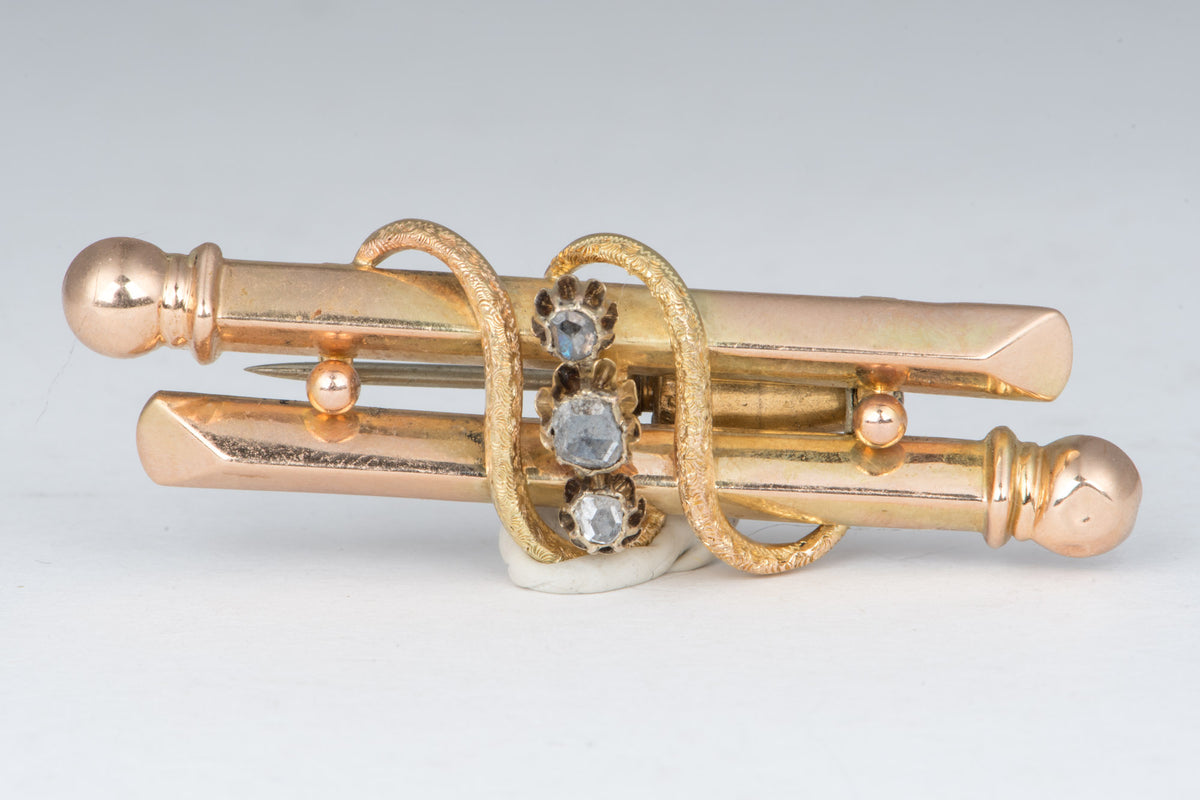 14K Gold Antique Georgian Victorian Pin Brooch with Old Cut Diamond V1261
