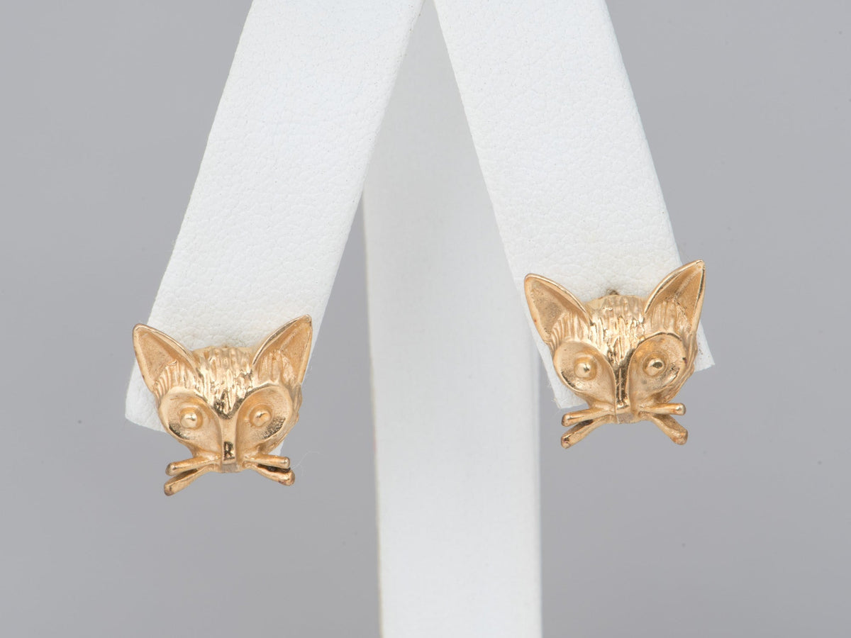 14K Gold Vintage Fox Earrings Cute Animal Lover Gift for Her Cat Kitten V1265 Aurora Designer
