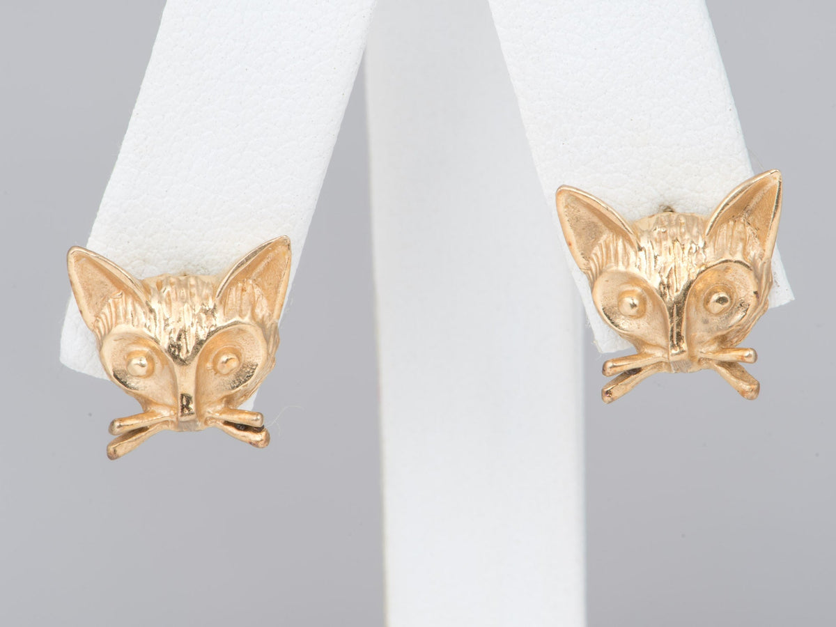 14K Gold Vintage Fox Earrings Cute Animal Lover Gift for Her Cat Kitten V1265 Aurora Designer