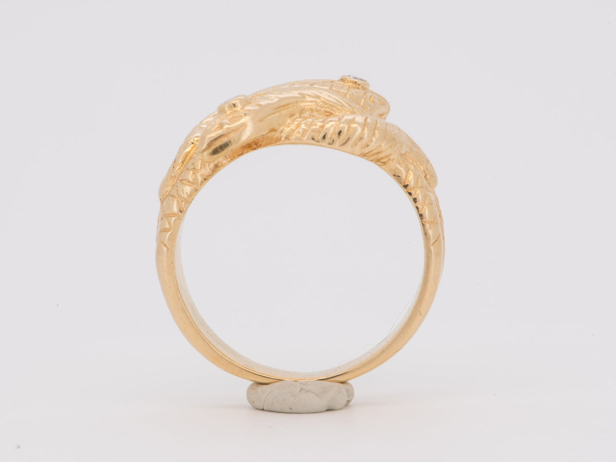 14K Gold Vintage Double Snake Intertwined Ring with Diamonds Coil Serpent Serpentine V1268 Aurora Designer