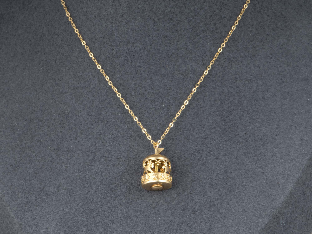 14K Gold Vintage Moving Carousel Charm Pendant Articulated Merry-Go-Around Horse Cute Playful Jewelry V1271