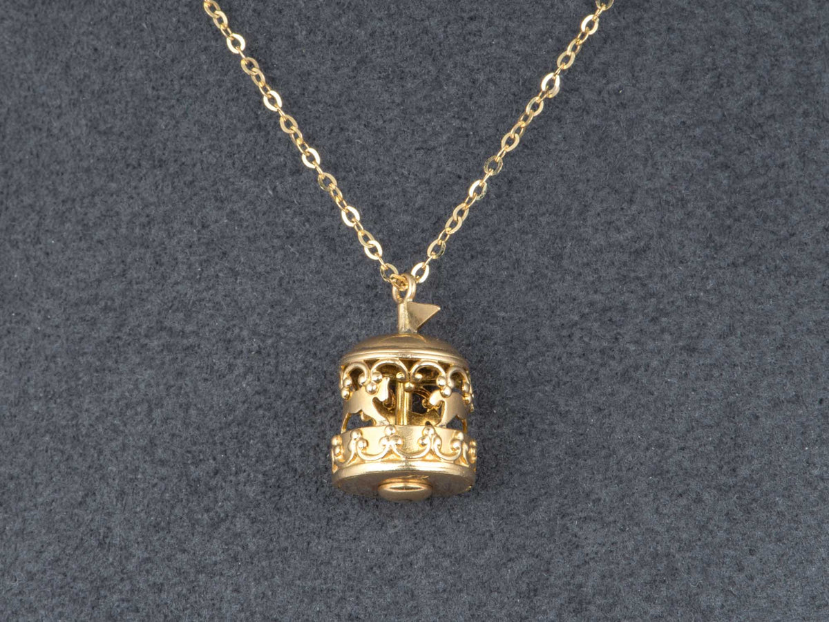 14K Gold Vintage Moving Carousel Charm Pendant Articulated Merry-Go-Around Horse Cute Playful Jewelry V1271