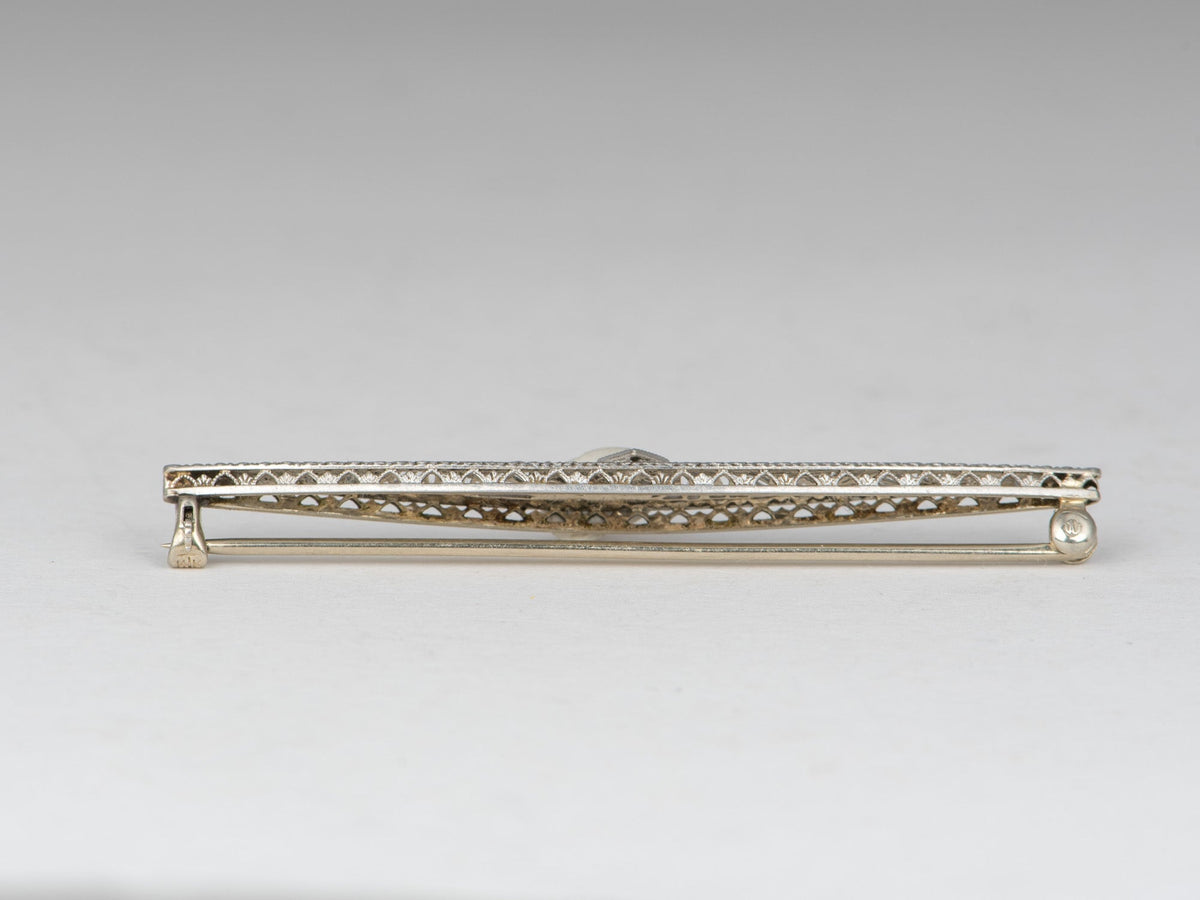 14K Gold Vintage Diamond Filigree Bar Pin Art Deco Elongated Long Brooch V1272 Aurora Designer