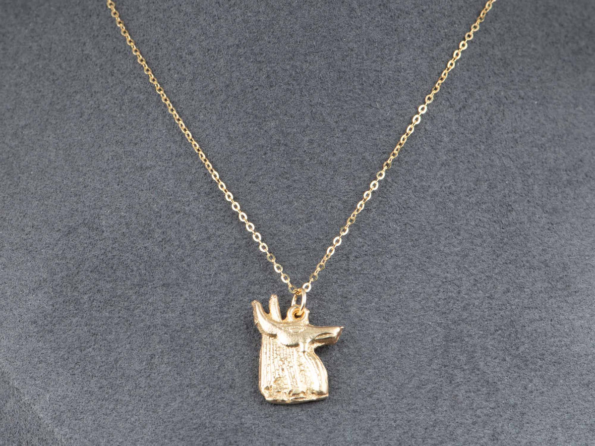 14K Gold Egyptian Revival Anubis Pendant Charm Jackal Head God of the Dead Canine Deity V1275 Aurora Designer