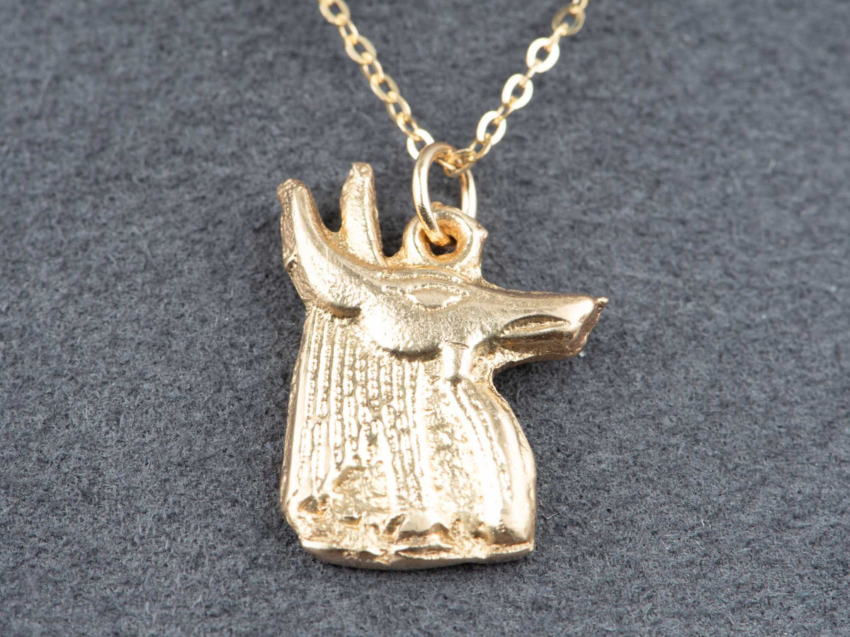 14K Gold Egyptian Revival Anubis Pendant Charm Jackal Head God of the Dead Canine Deity V1275 Aurora Designer
