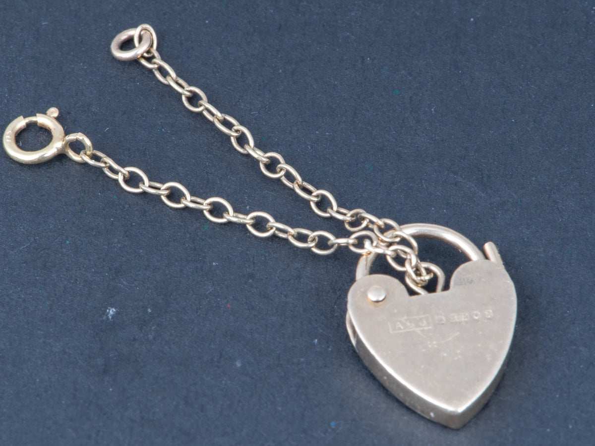 9K Gold Vintage Charm Bracelet Padlock Clasp &amp; Safety Chain 15.8x11mm V1277 Aurora Designer