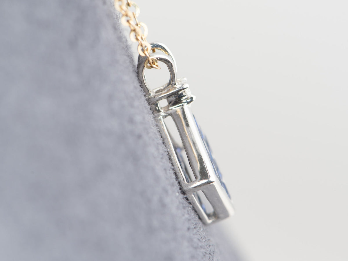 Platinum Invisible Set Royal Blue Sapphire Pendant with Diamond Accent Seamless No Prong Setting V1291