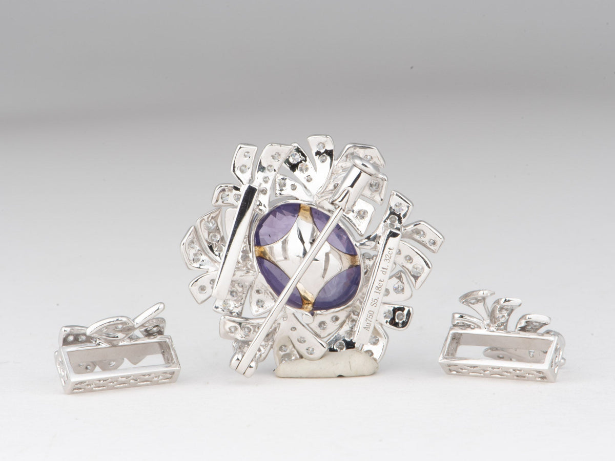 18K White Gold 5.18ct No Heat Sapphire Necklace Bracelet Slider Convertible to Brooch Diamond Petals Flower Floral V1292