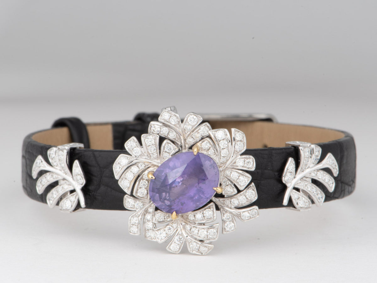 18K White Gold 5.18ct No Heat Sapphire Necklace Bracelet Slider Convertible to Brooch Diamond Petals Flower Floral V1292
