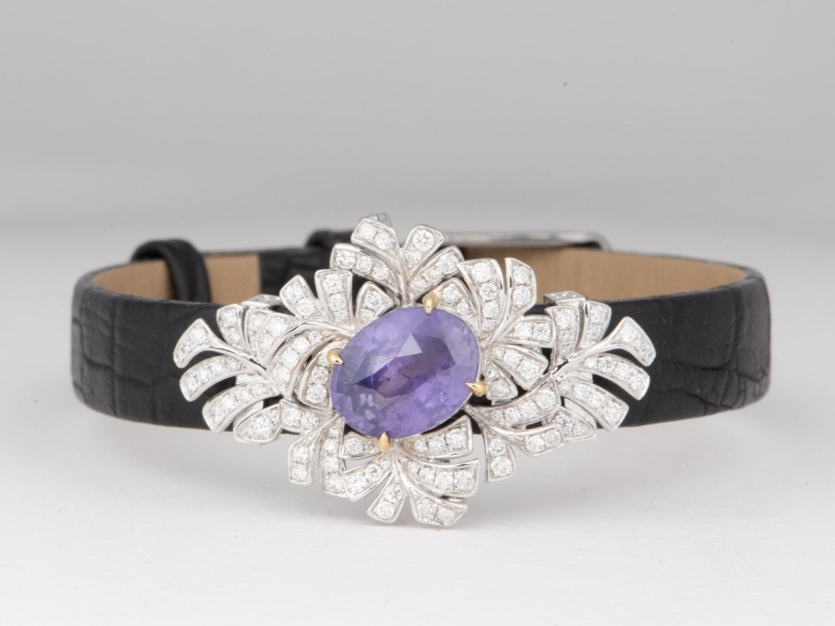 18K White Gold 5.18ct No Heat Sapphire Necklace Bracelet Slider Convertible to Brooch Diamond Petals Flower Floral V1292