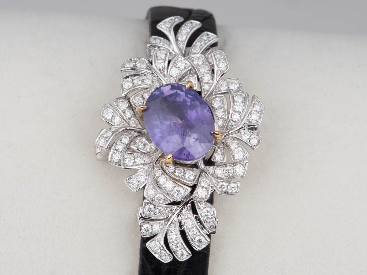 18K White Gold 5.18ct No Heat Sapphire Necklace Bracelet Slider Convertible to Brooch Diamond Petals Flower Floral V1292