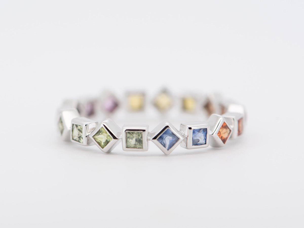 Fancy Sapphire Ring 14k Gold Full Eternity Wedding Band 2mm Square Gemstone Bezel Set AD1470E Aurora Designer