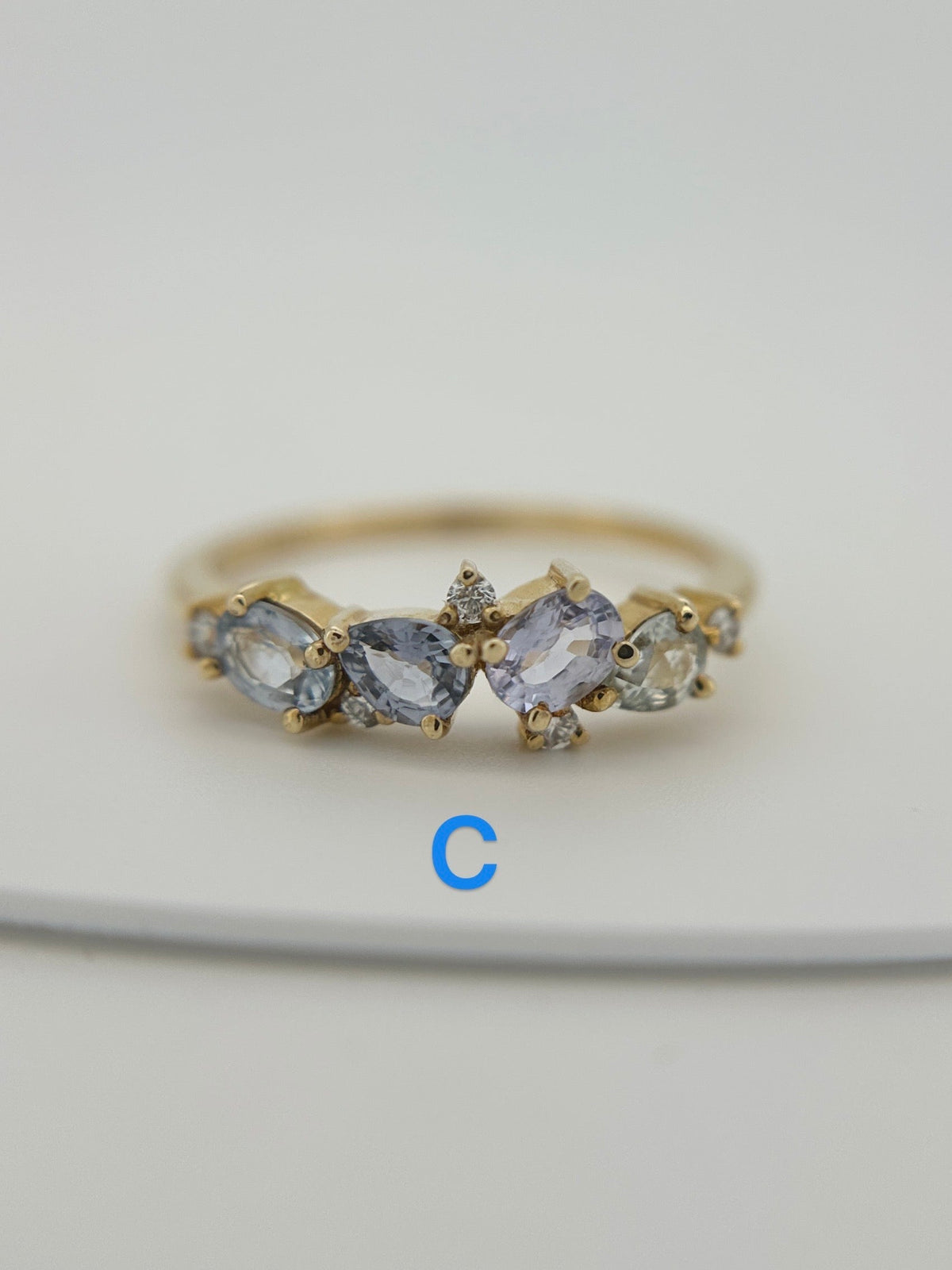 Mixed Sapphire Diamond Cluster Ring 14K Gold Collage Closeout