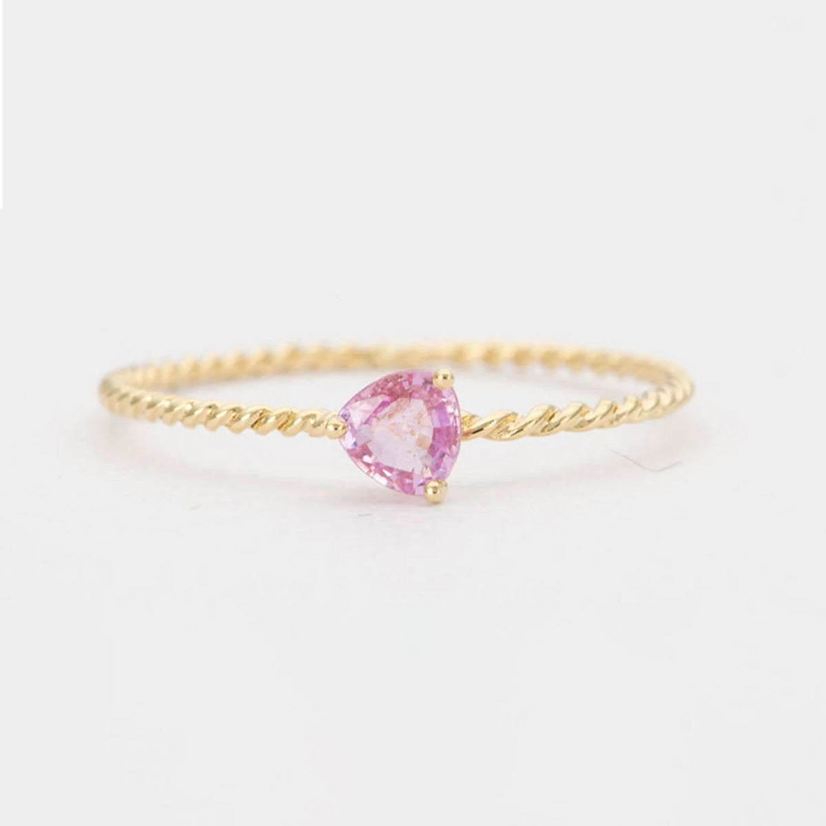 Dainty Pink Sapphire Ring on Solid 18K Gold Twist Band AD1322 Closeout
