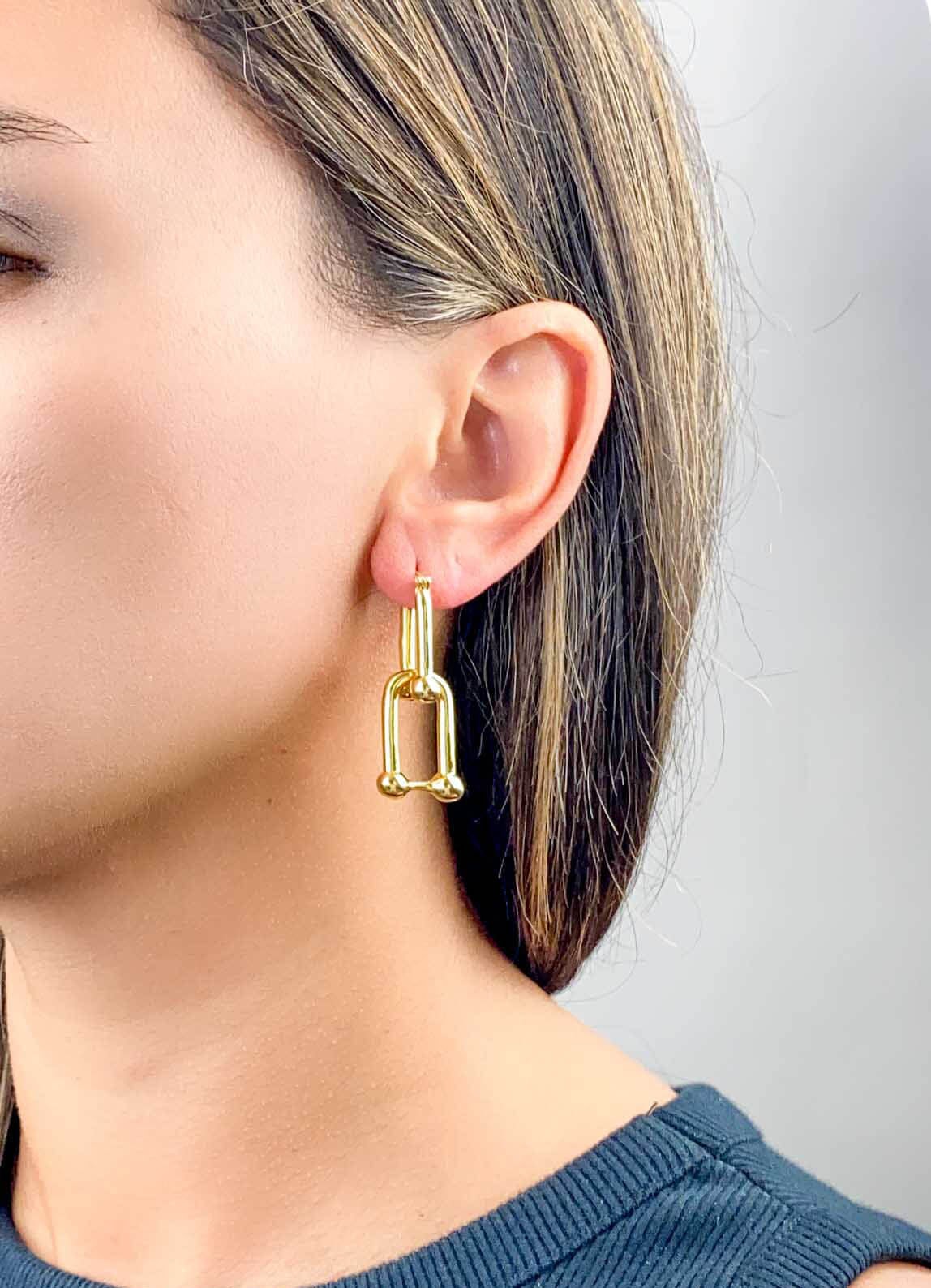 Large Horseshoe Earrings Real 18K Gold R3151 Aurora Designer