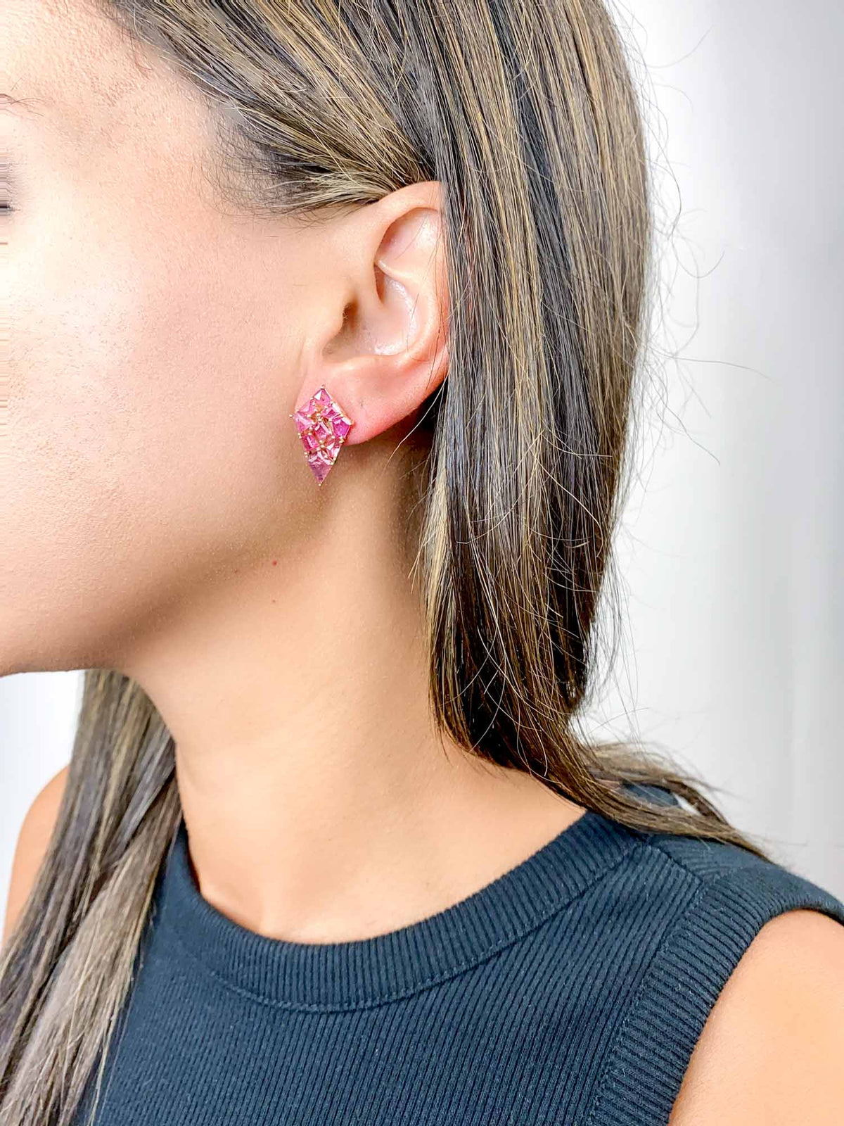 Rose Cut Winza Ruby Large Kite Shape Cluster Earrings 9K Gold R3156 Aurora Designer