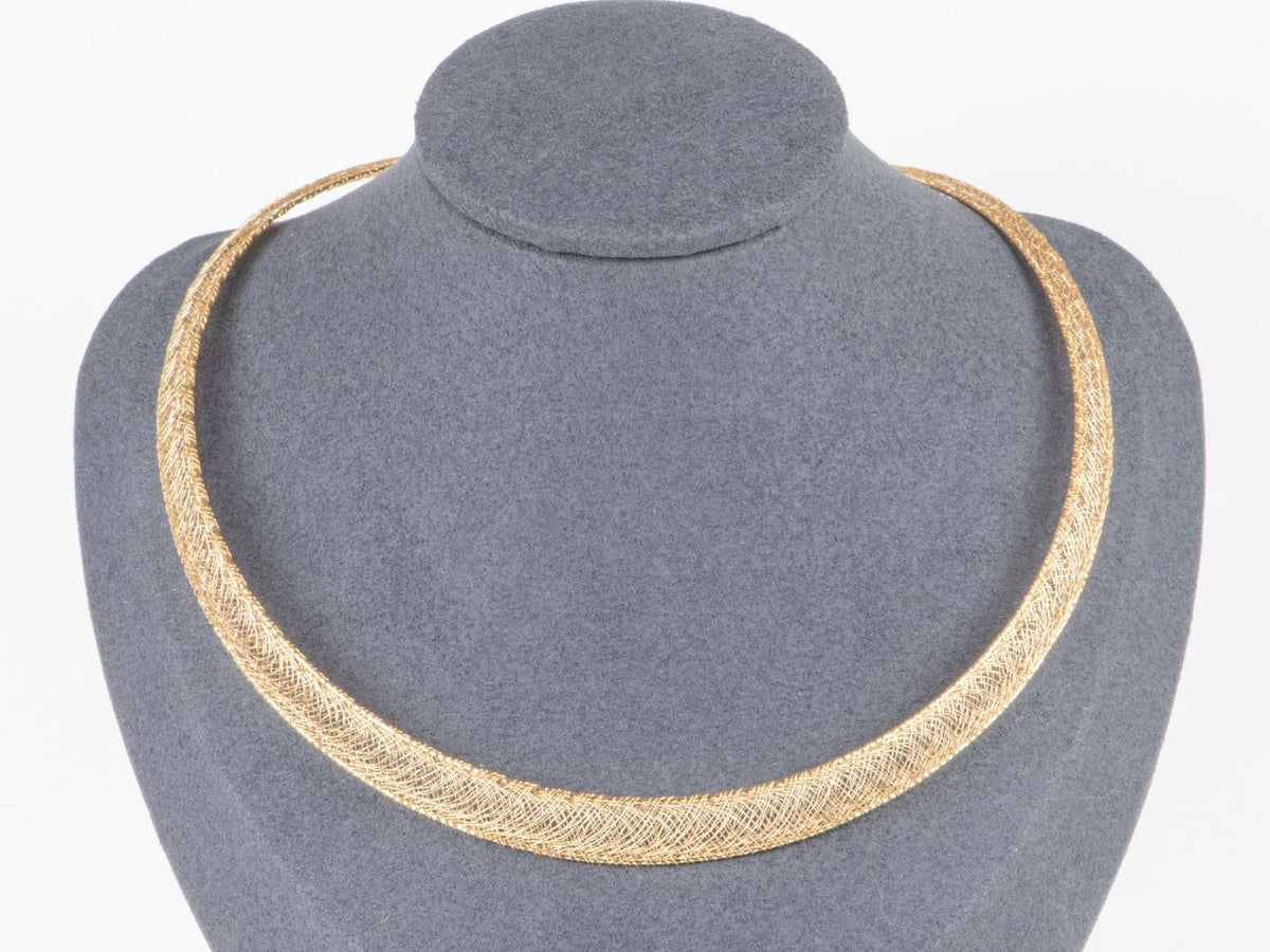 18K Gold Sparkly Thin Gold Wire Weave Choker Necklace 8.64g R4613 Aurora Designer