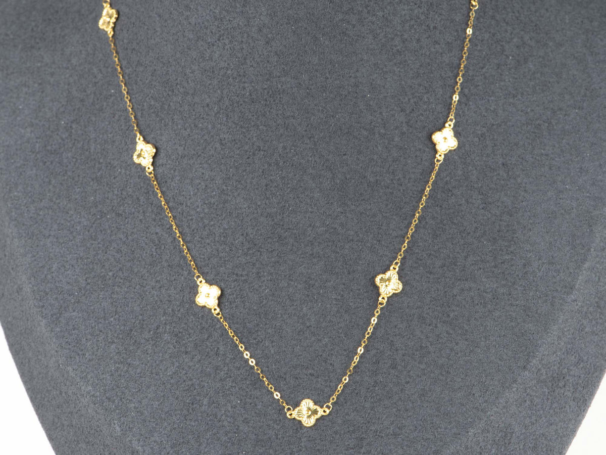 18K Gold Sparkle Clover Flower Necklace Chain Light Weight ~1.2g R4653 Aurora Designer