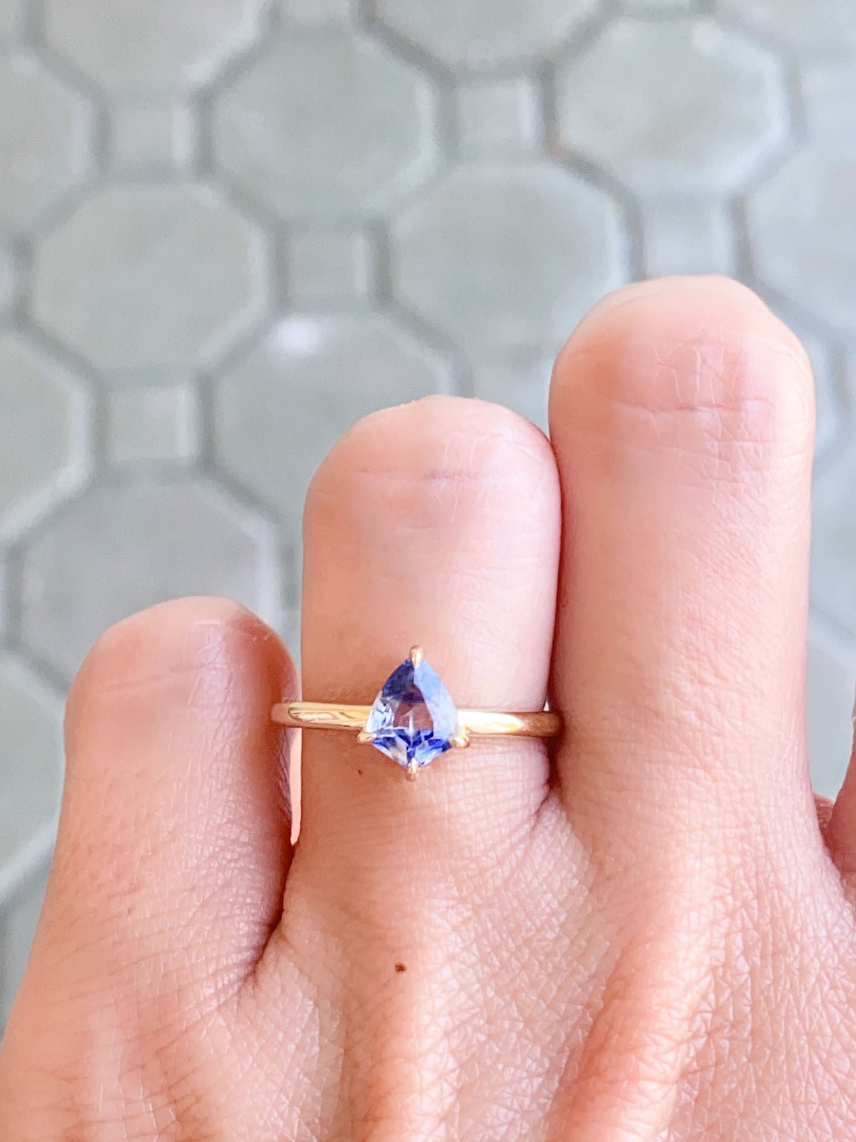 Shield Shape Unique Bi-Color Sapphire Ring 14K Gold R6558 Aurora Designer