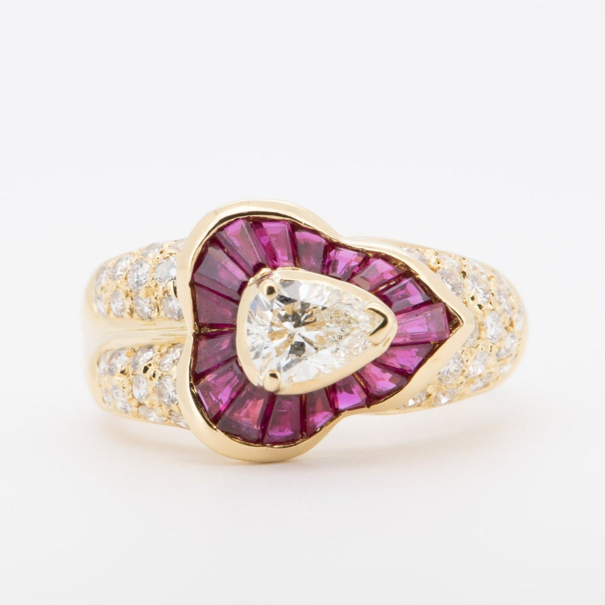0.51ct Certified Center Diamond and Baguette Ruby Halo Ring 18K Gold R6730 Aurora Designer