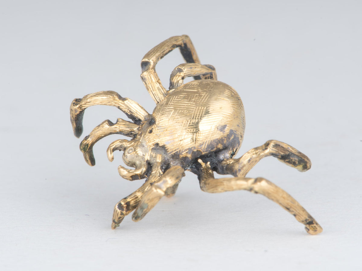 14K Gold Vintage Spider Pin Tietack with Raised Legs Three Dimensional Animal Jewelry V1244