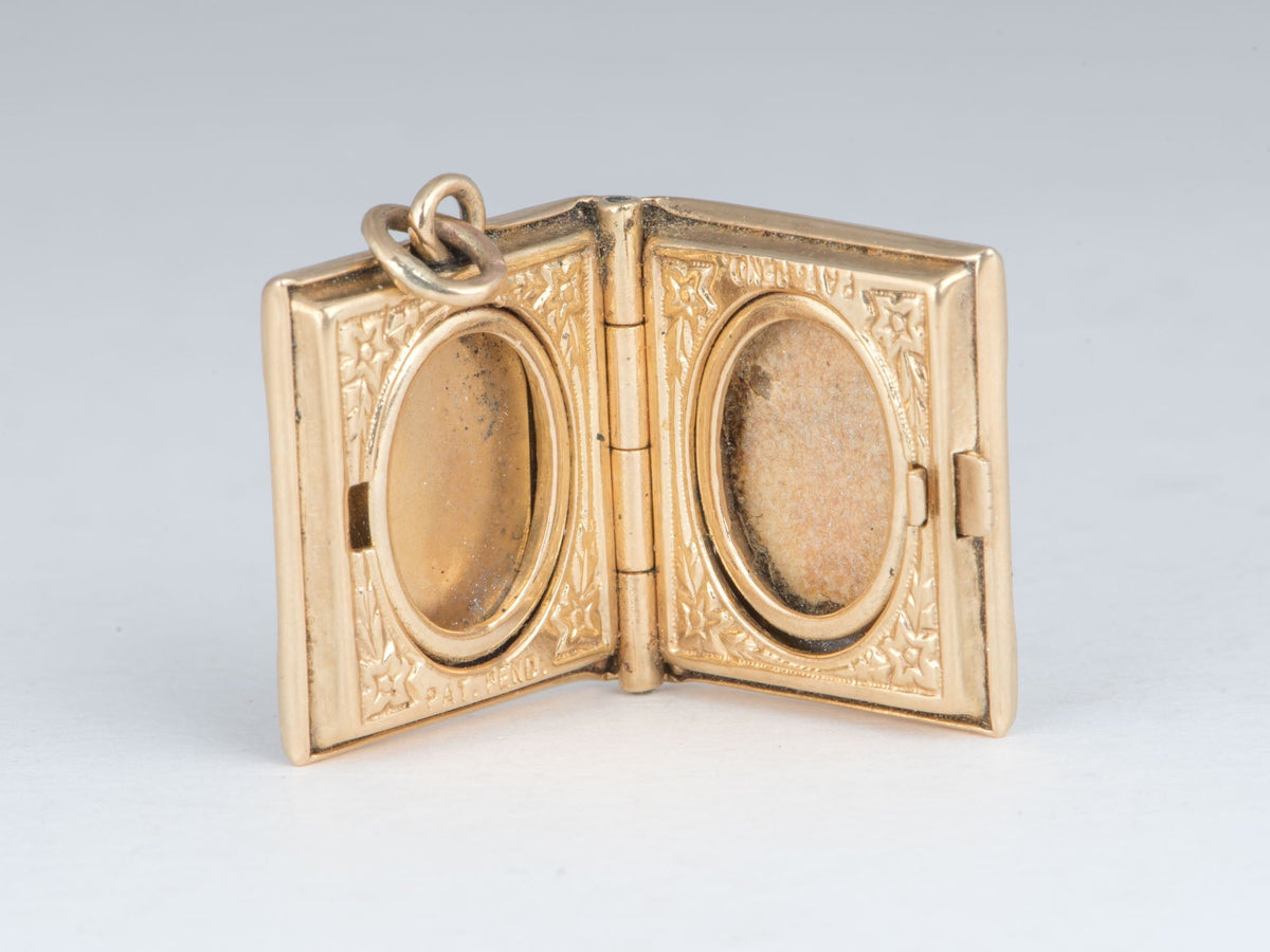 14K Gold Vintage Book Locket Charm Pendant Opens for Two Picture Compartment V1247 Aurora Designer