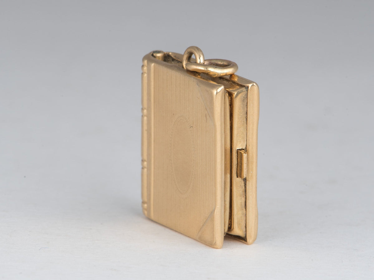 14K Gold Vintage Book Locket Charm Pendant Opens for Two Picture Compartment V1247 Aurora Designer