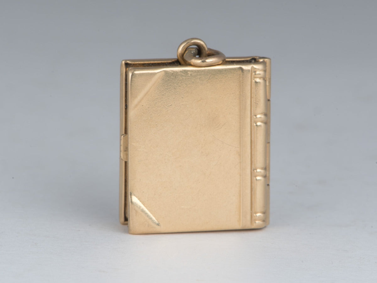 14K Gold Vintage Book Locket Charm Pendant Opens for Two Picture Compartment V1247 Aurora Designer